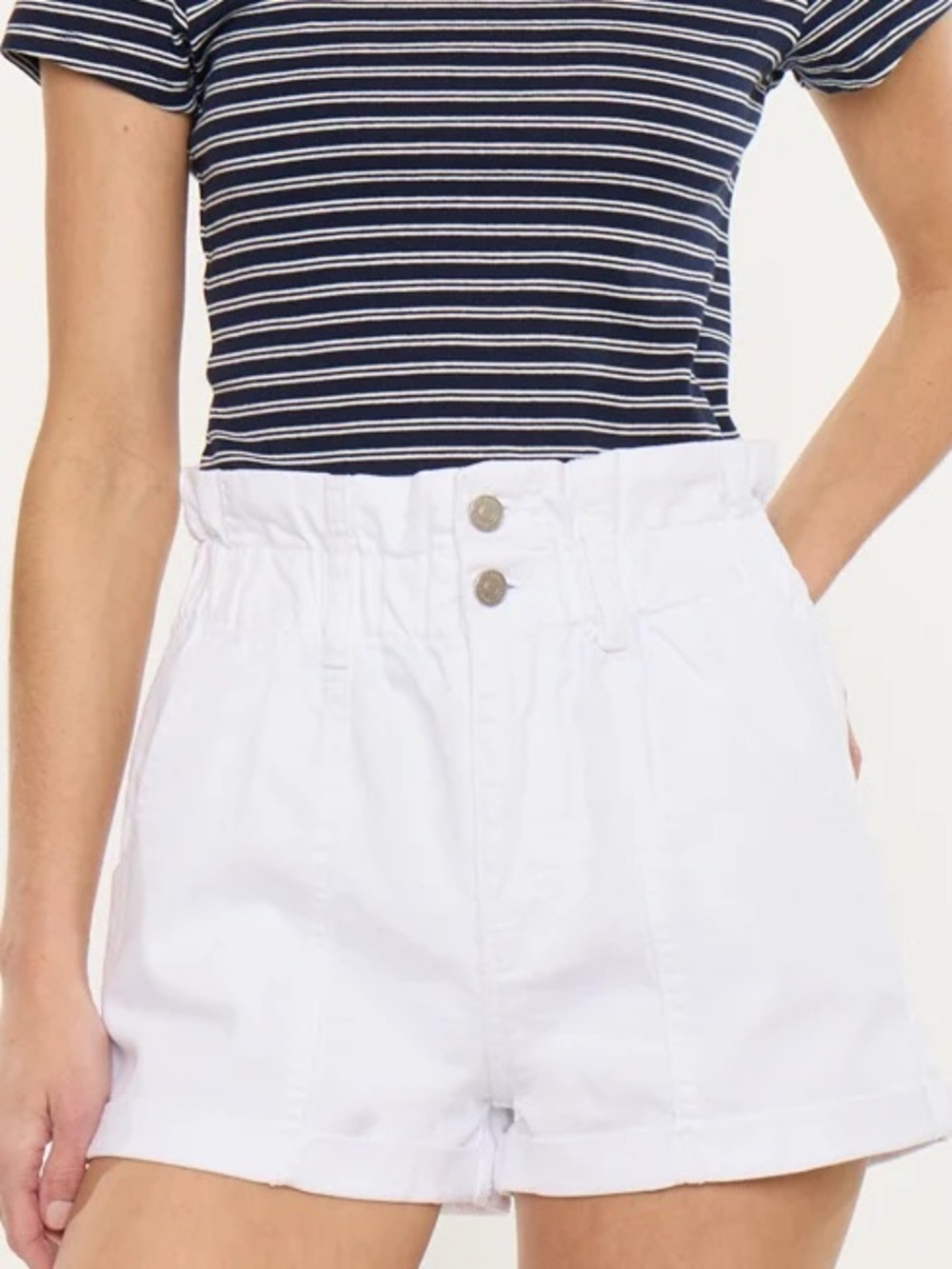 Pink Lily White High Waist Paperbag Shorts
